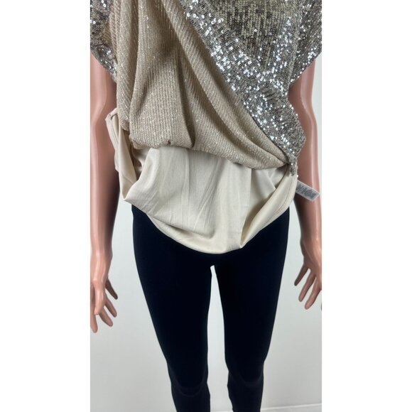 Cable & Guage Sequins Scoop Neck Short Sleeve Top Blouse Size Large - Picture 9 of 13